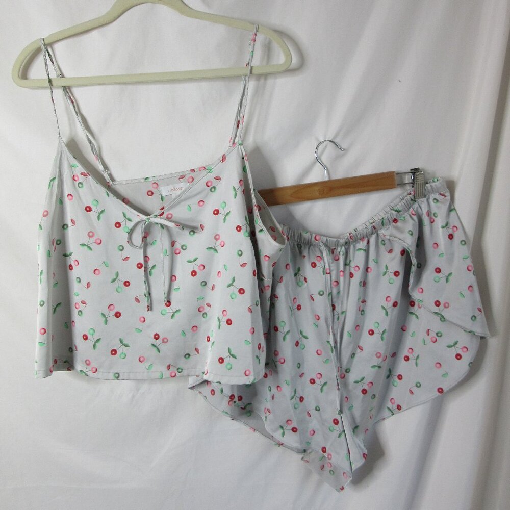 Colsie Satin Pajama Set 2 Piece Shorts Cami Gray with Cherries Size XXL NWOT